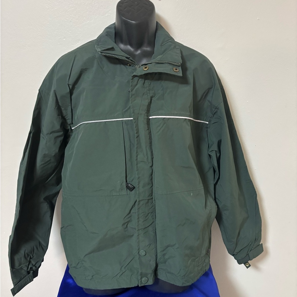 Green Windbreaker with High Collar and Reflective Detail